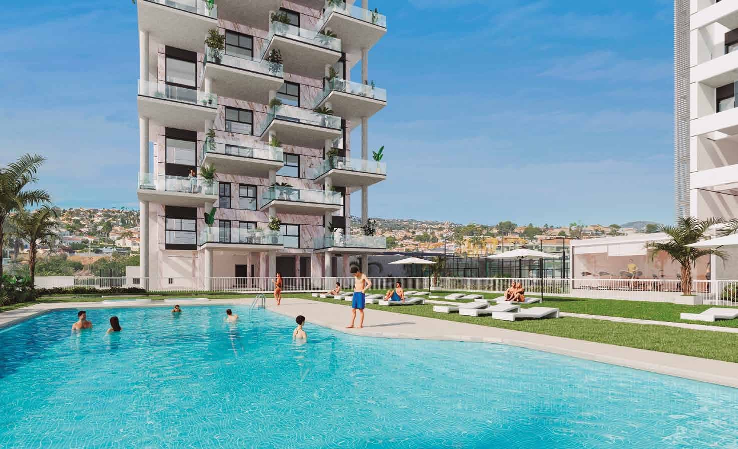 Bazén a věž projektu Camporrosso Towers v Calpe